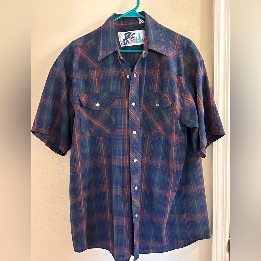 Men’s Short-Sleeve Plaid Button-Down Shirt - Navy/Maroon